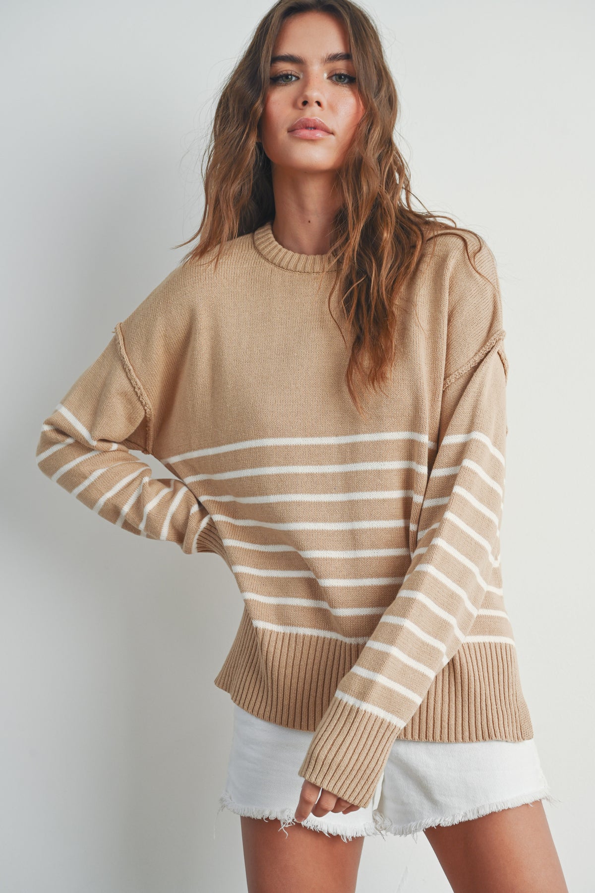 Drop Shoulder Knit Striped Sweater - JoeyRae