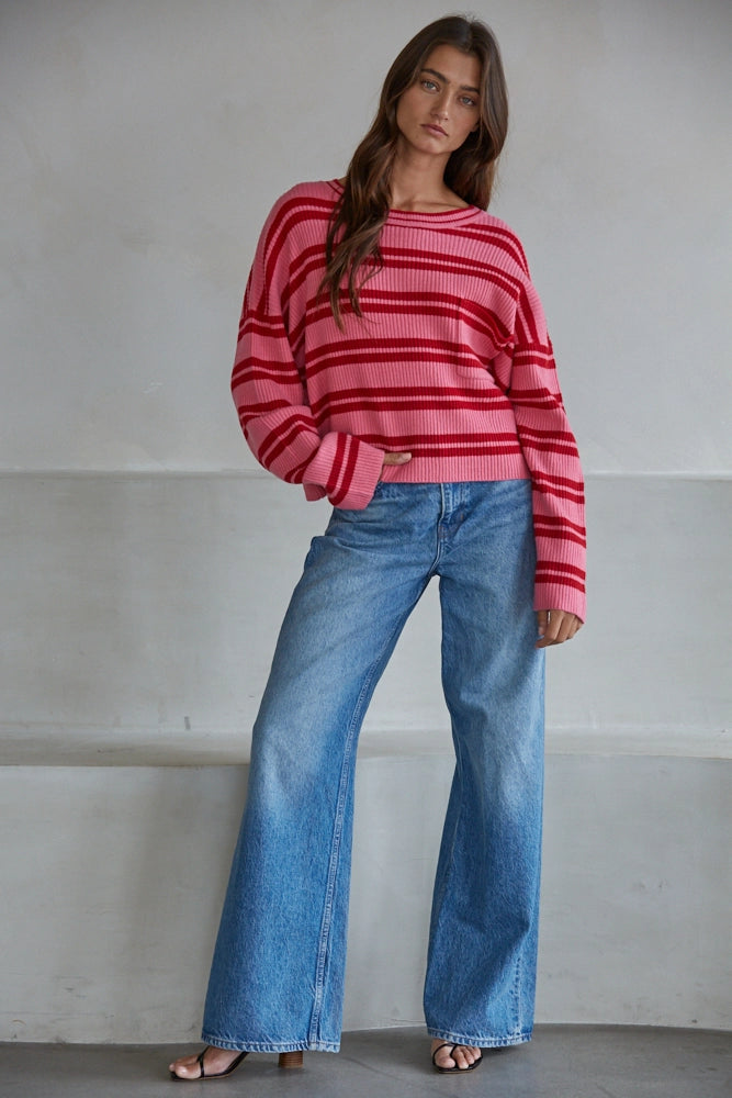 Pink & Red Knit Striped Sweater