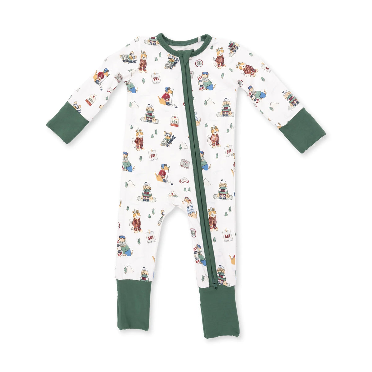 Winter Sports Dogs Green Convertible Romper - JoeyRae