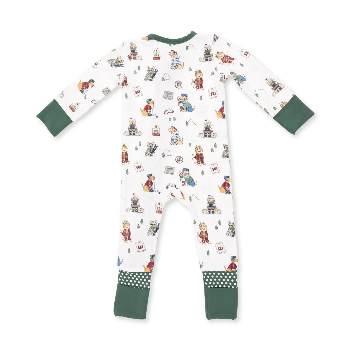Winter Sports Dogs Green Convertible Romper - JoeyRae