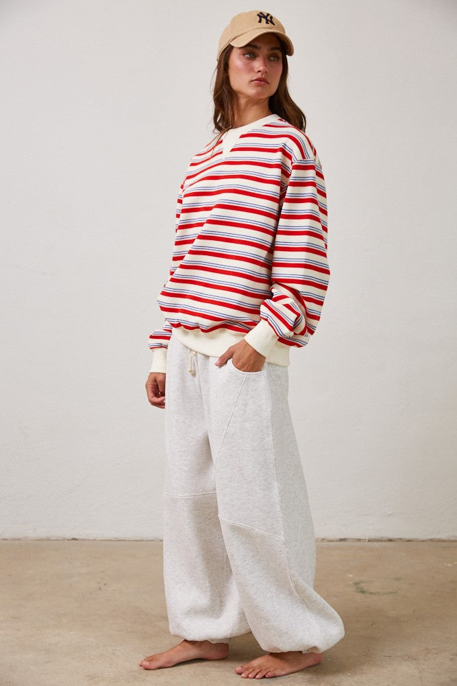 Retro Striped Crew Neck Sweatshirt