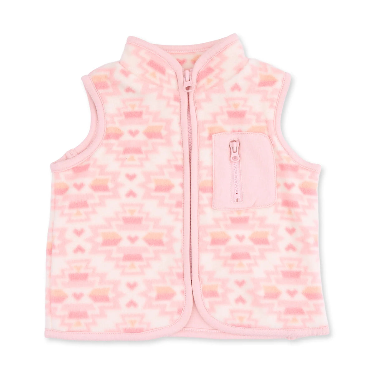 Pink Southwest Micro Fleece Zip Vest - JoeyRae
