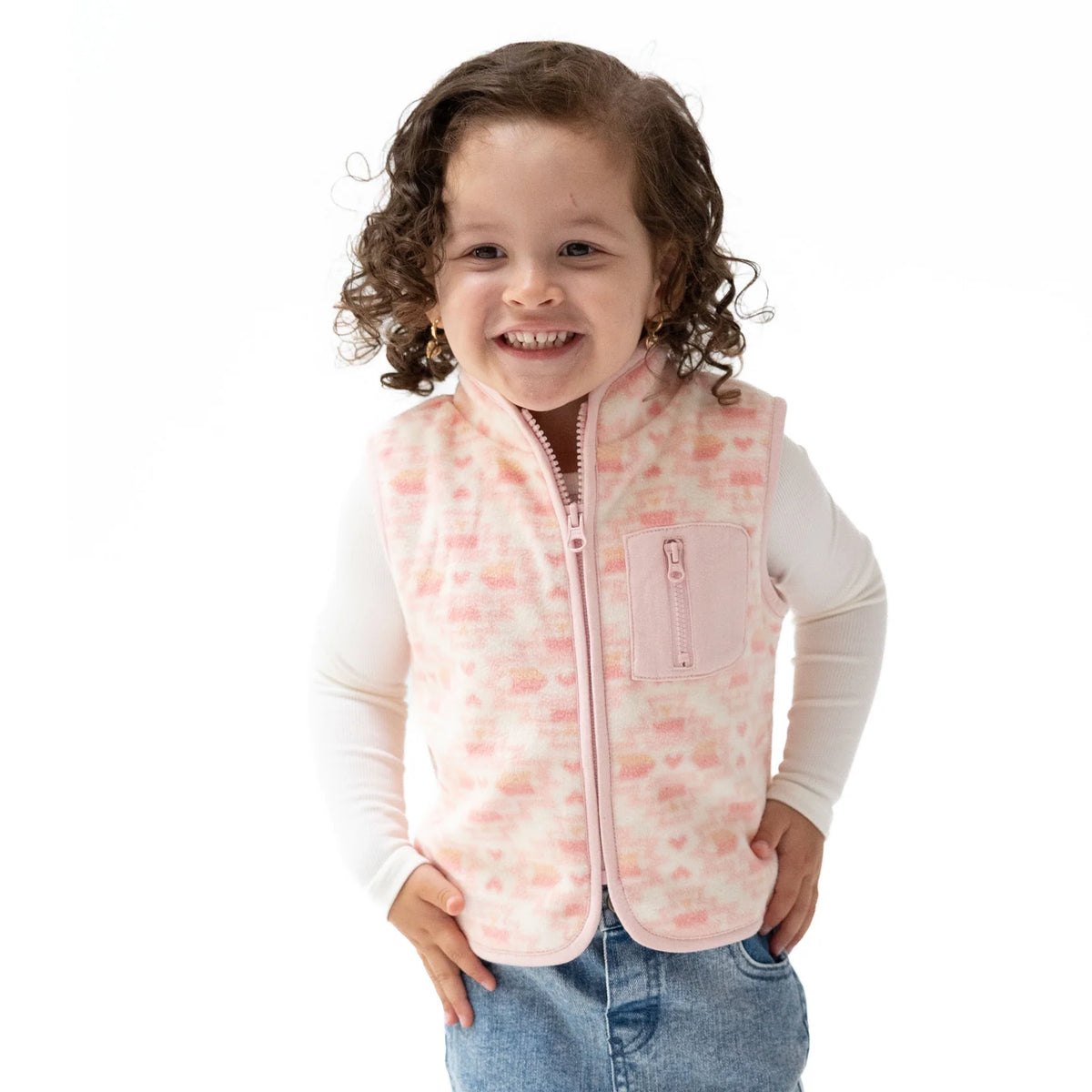 Pink Southwest Micro Fleece Zip Vest - JoeyRae
