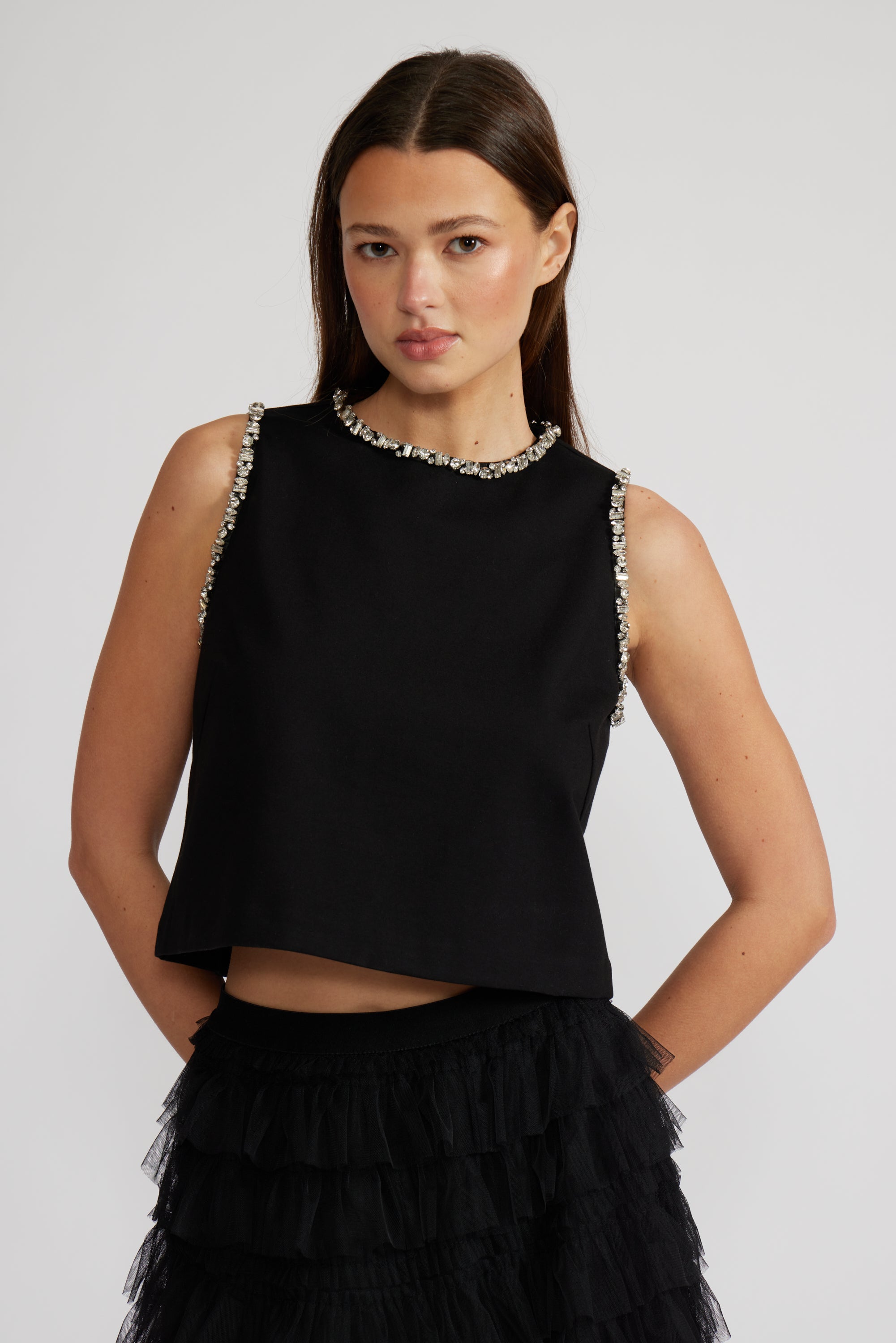 Meghan Crystal Trim Top