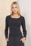 Seamless Long Sleeve Henley Washed Black