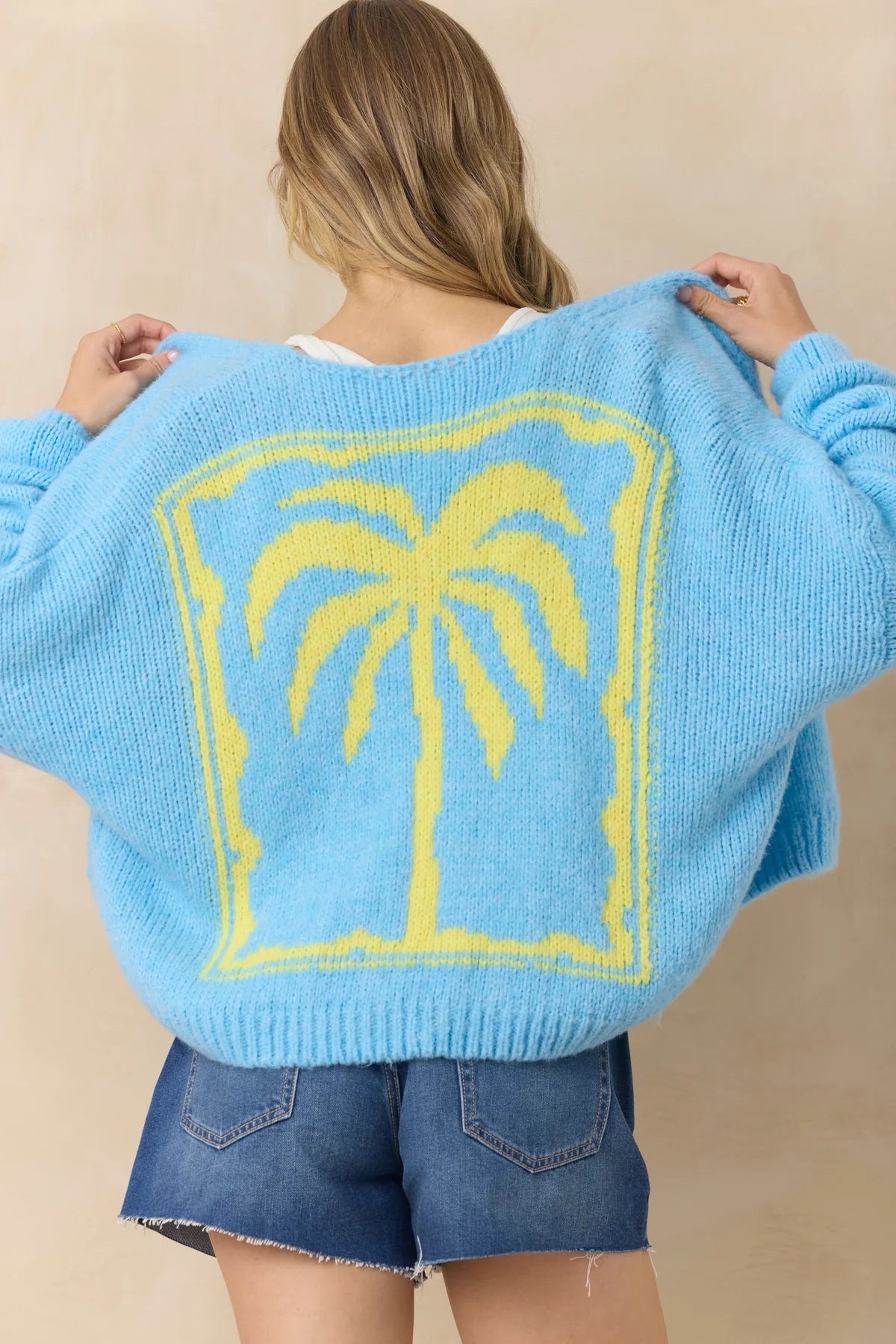 Jacquard Yellow Palm Tree Cardigan - JoeyRae