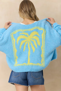 Jacquard Yellow Palm Tree Cardigan - JoeyRae