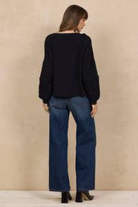 Waffle Cable Knit Henley Top Black - JoeyRae