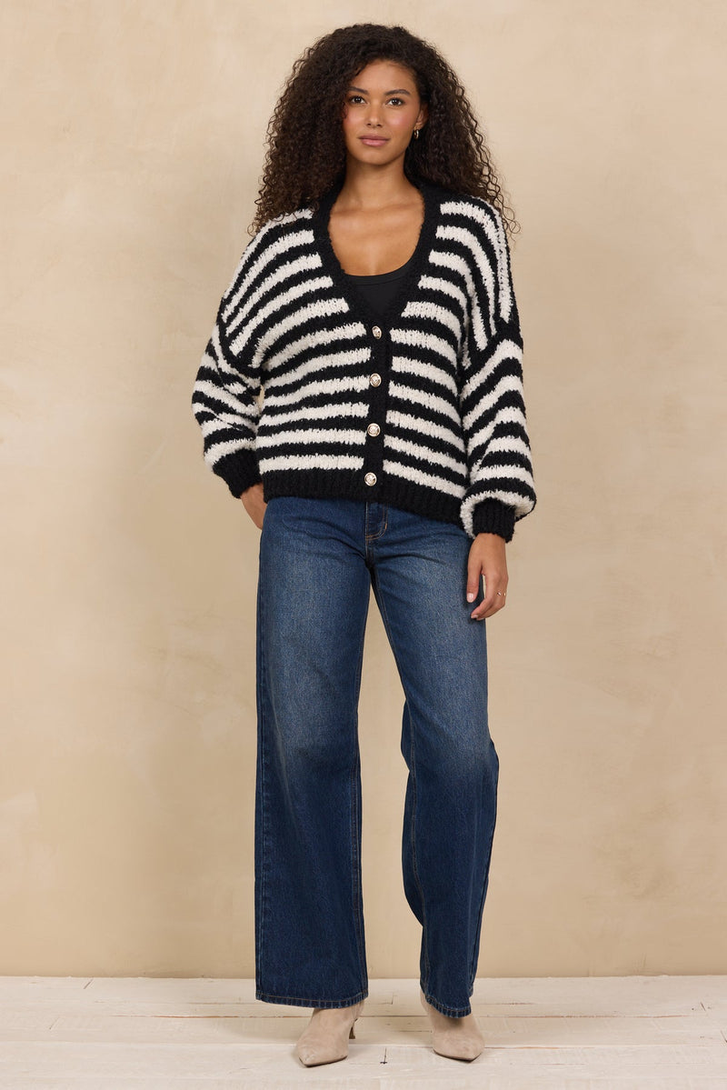 Black/White Striped Cardigan - JoeyRae