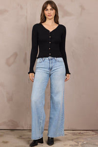 Rib Knit Fitted Cardigan Black
