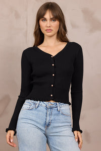 Rib Knit Fitted Cardigan Black