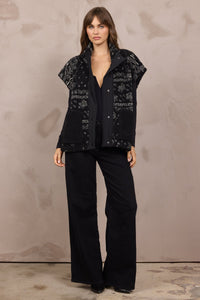 Bandana Printed Sherpa Vest Black - JoeyRae