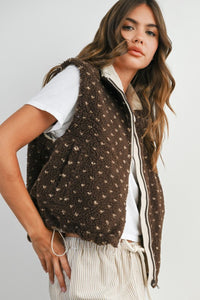 Taupe & Brown Floral Fleece Sleeveless Vest