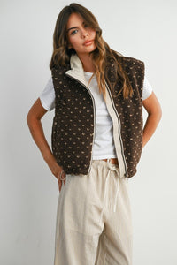 Taupe & Brown Floral Fleece Sleeveless Vest