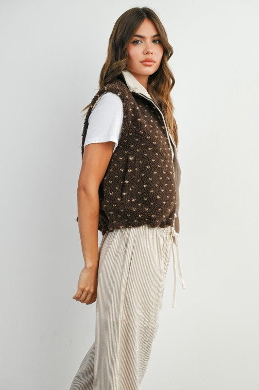 Taupe & Brown Floral Fleece Sleeveless Vest