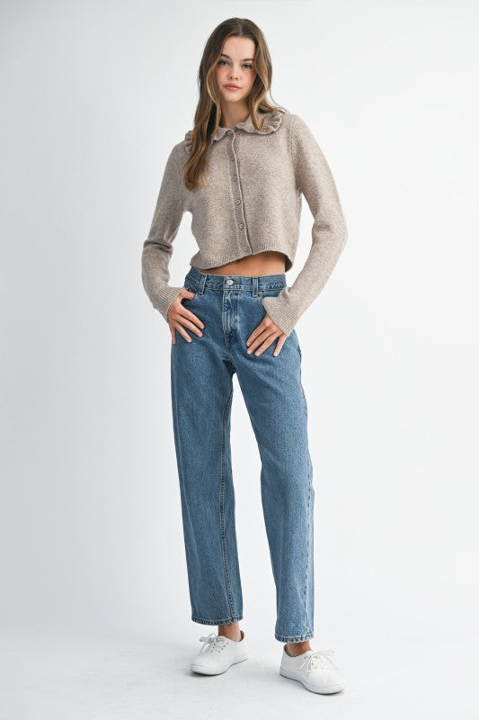Ruffle Collar Cardigan Sweater - JoeyRae