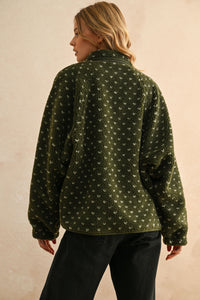 Button Front Pattern Sherpa Jacket