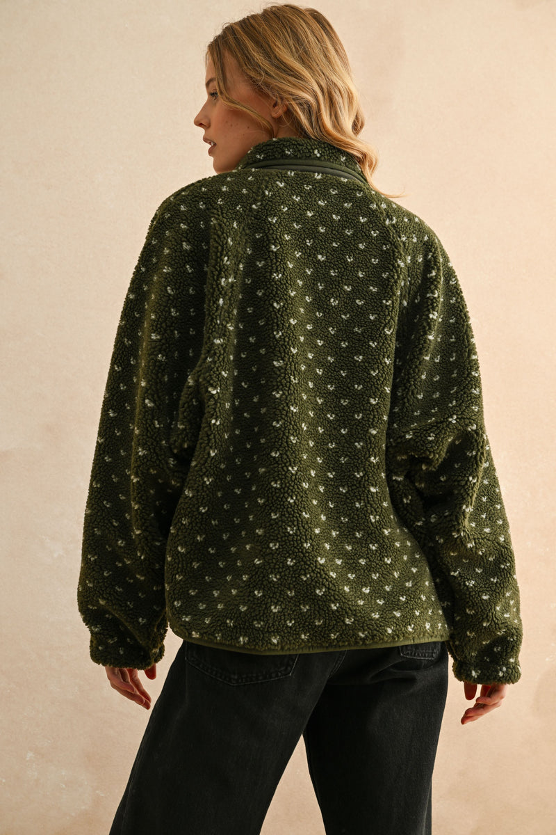 Button Front Pattern Sherpa Jacket
