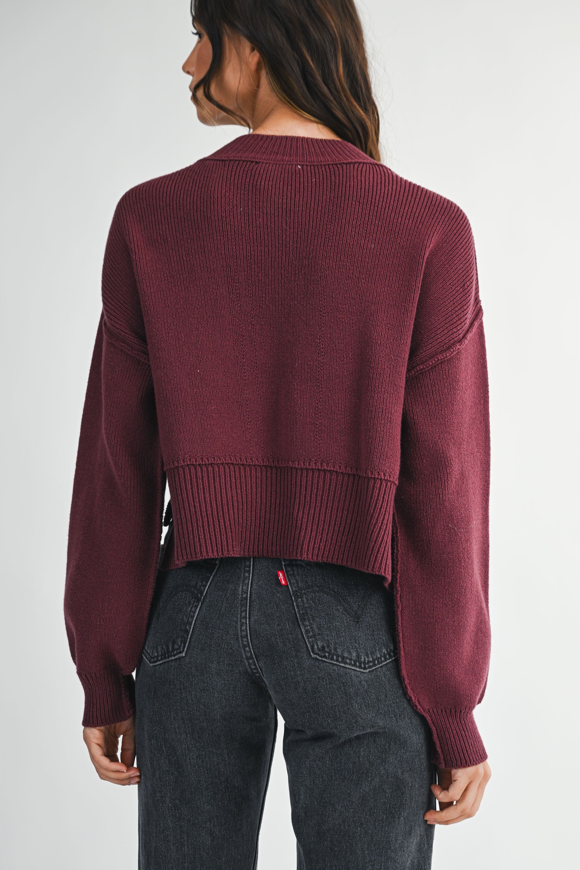 Solid Knit Mock Neck Crop Sweater