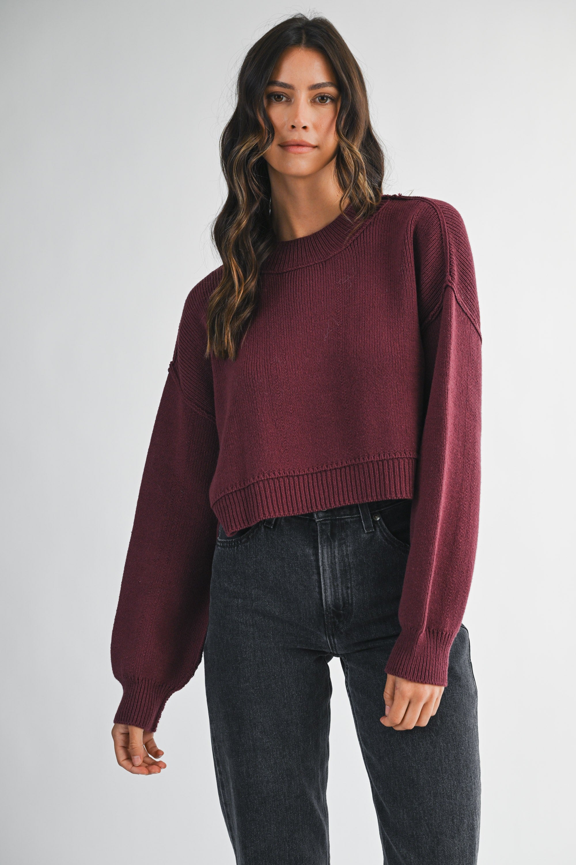 Solid Knit Mock Neck Crop Sweater