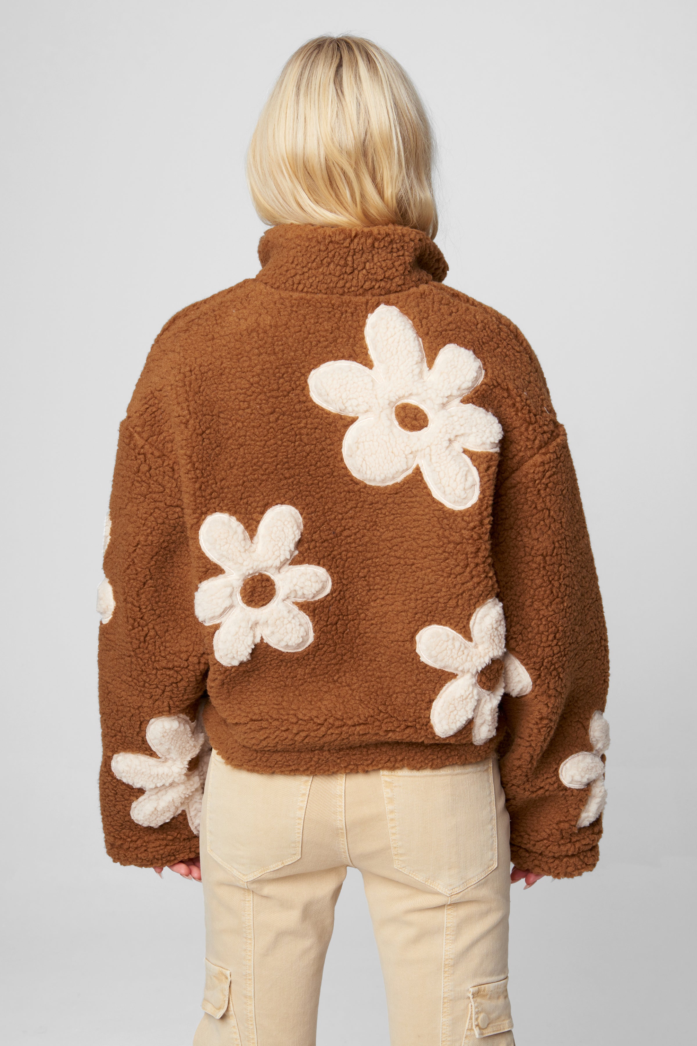 High Collar Sherpa Jacket Flower Child - JoeyRae