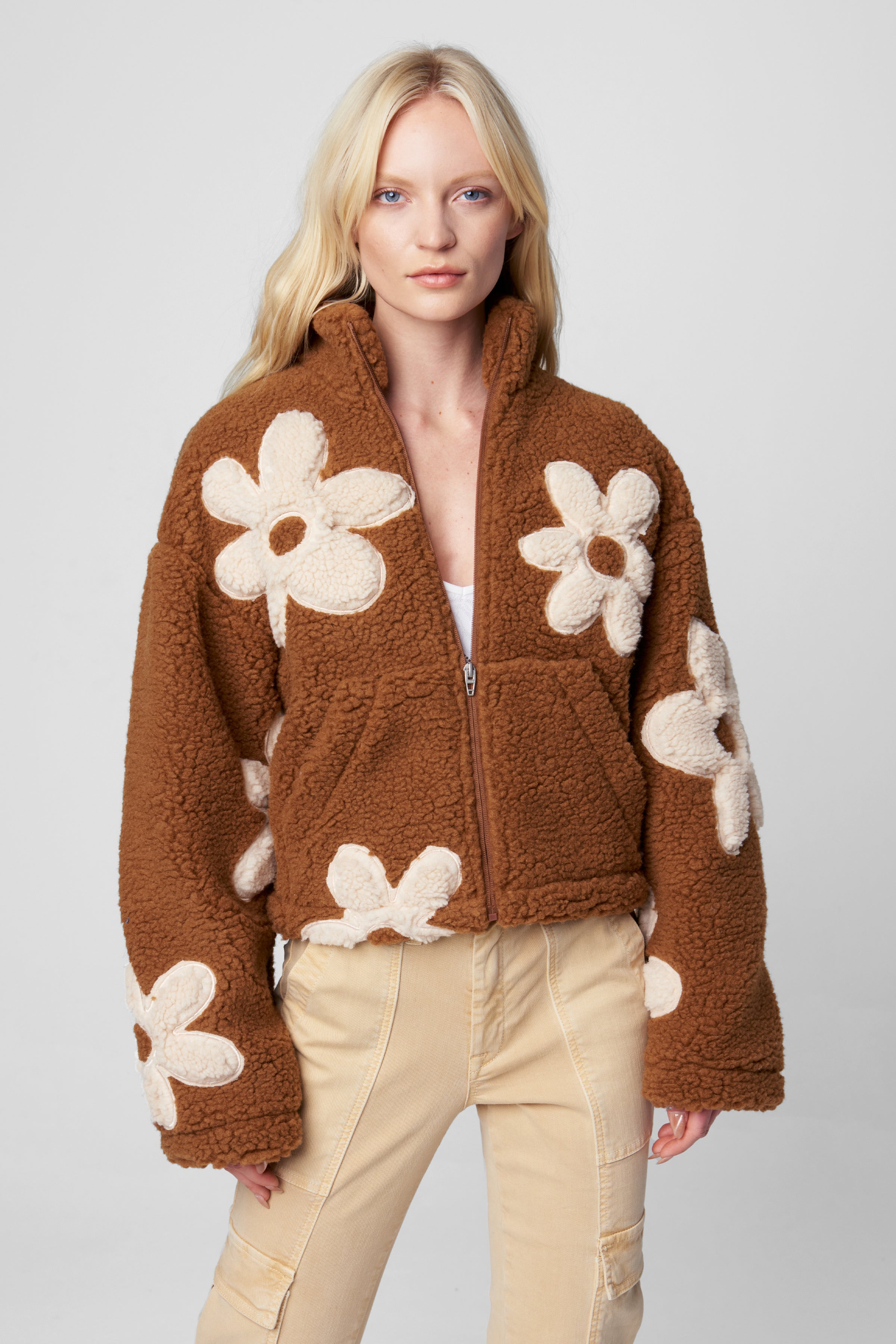 High Collar Sherpa Jacket Flower Child - JoeyRae