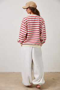 Retro Striped Crew Neck Sweatshirt