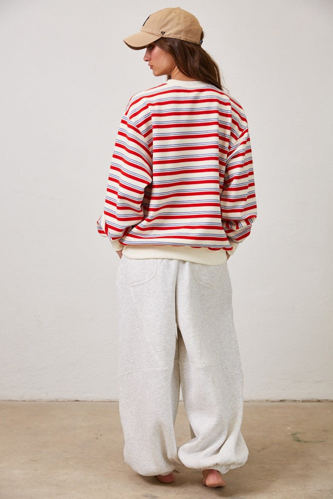 Retro Striped Crew Neck Sweatshirt