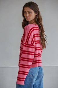 Pink & Red Knit Striped Sweater