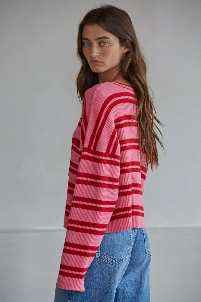 Pink & Red Knit Striped Sweater