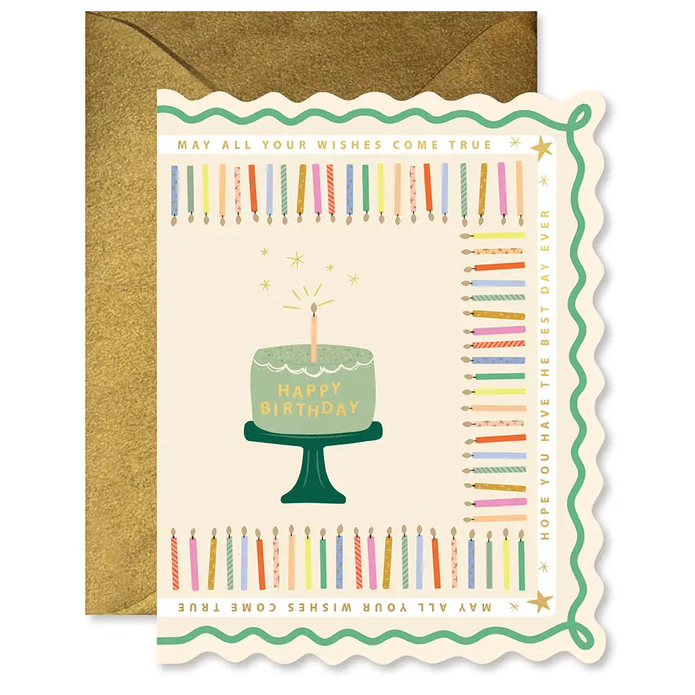 Birthday Cake and Candles Scallop Greeting Card - JoeyRae