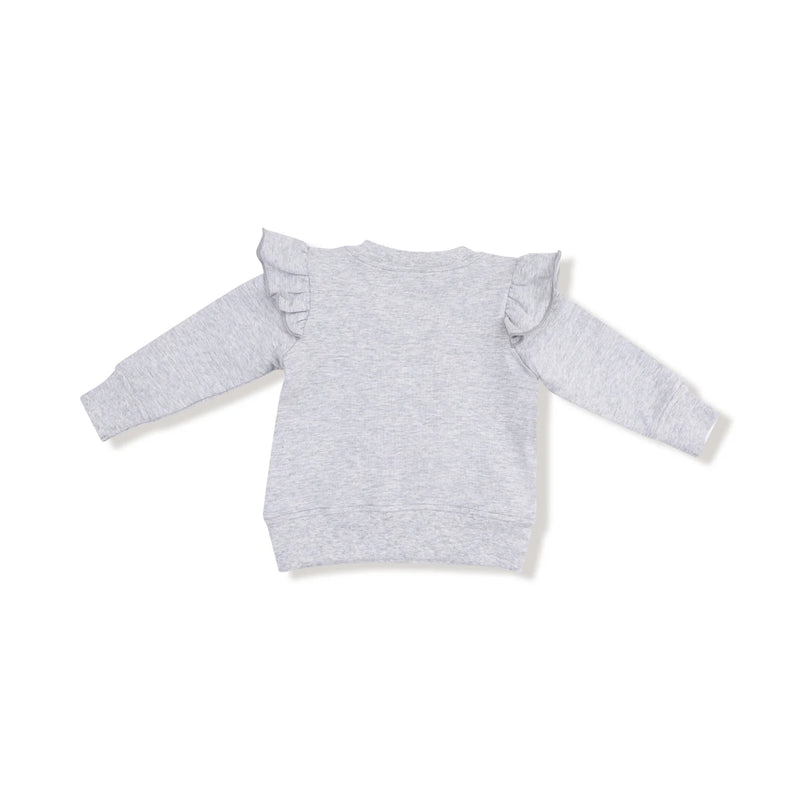 Varsity Light Grey Love Patch Ruffle Sweatshirt
