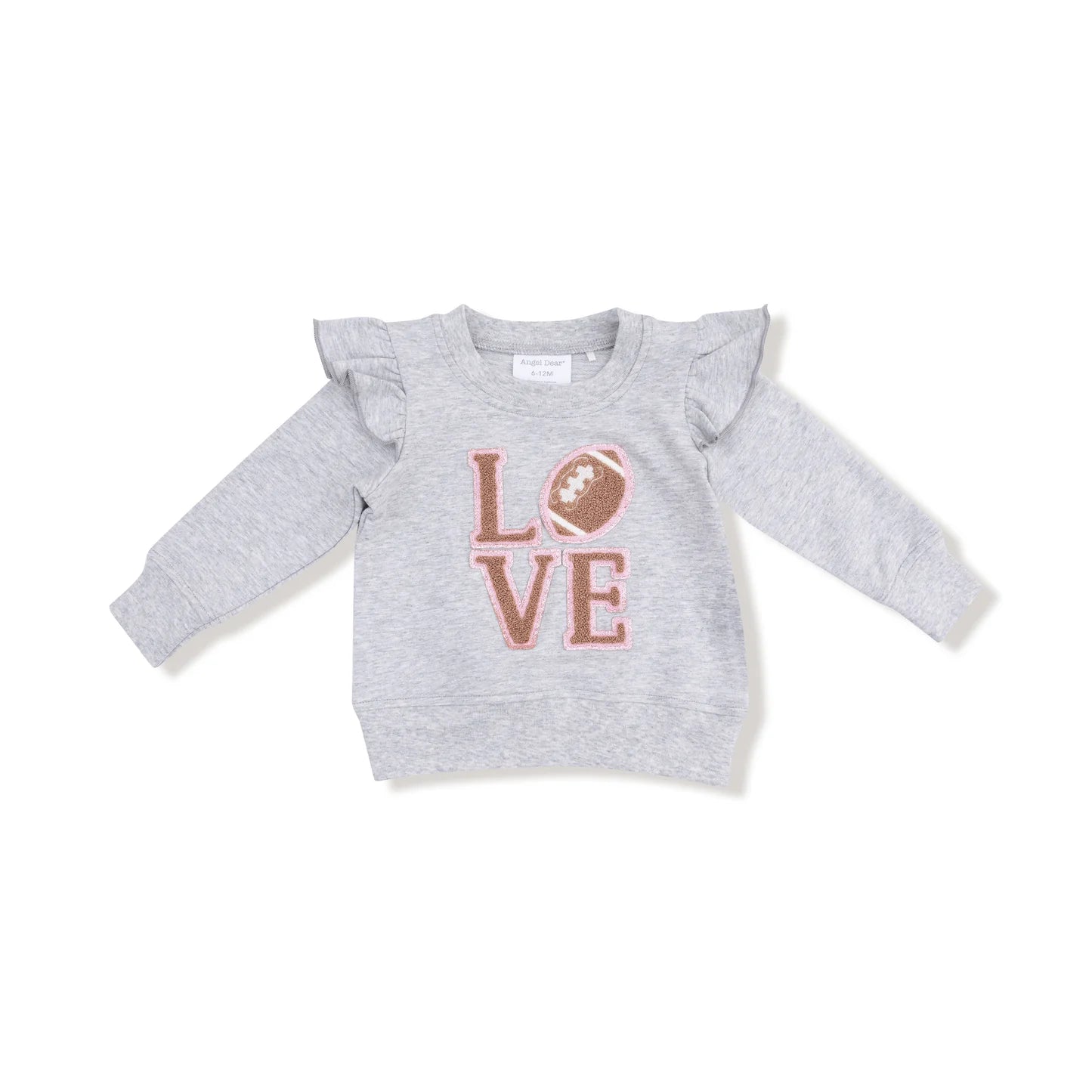 Varsity Light Grey Love Patch Ruffle Sweatshirt
