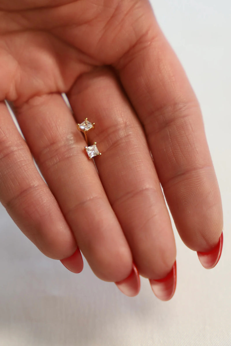 Square Cz Stud Gold - JoeyRae