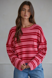 Pink & Red Knit Striped Sweater
