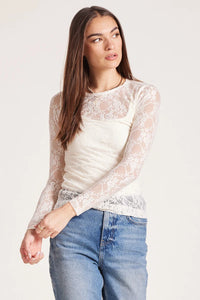 Slim Long Sleeve Lace Tee Pearl