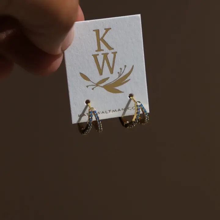 Double CZ Blue Huggie Hoops