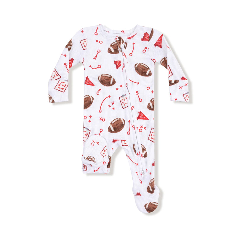 Red Touchdown Time 2 Way Zipper Footie