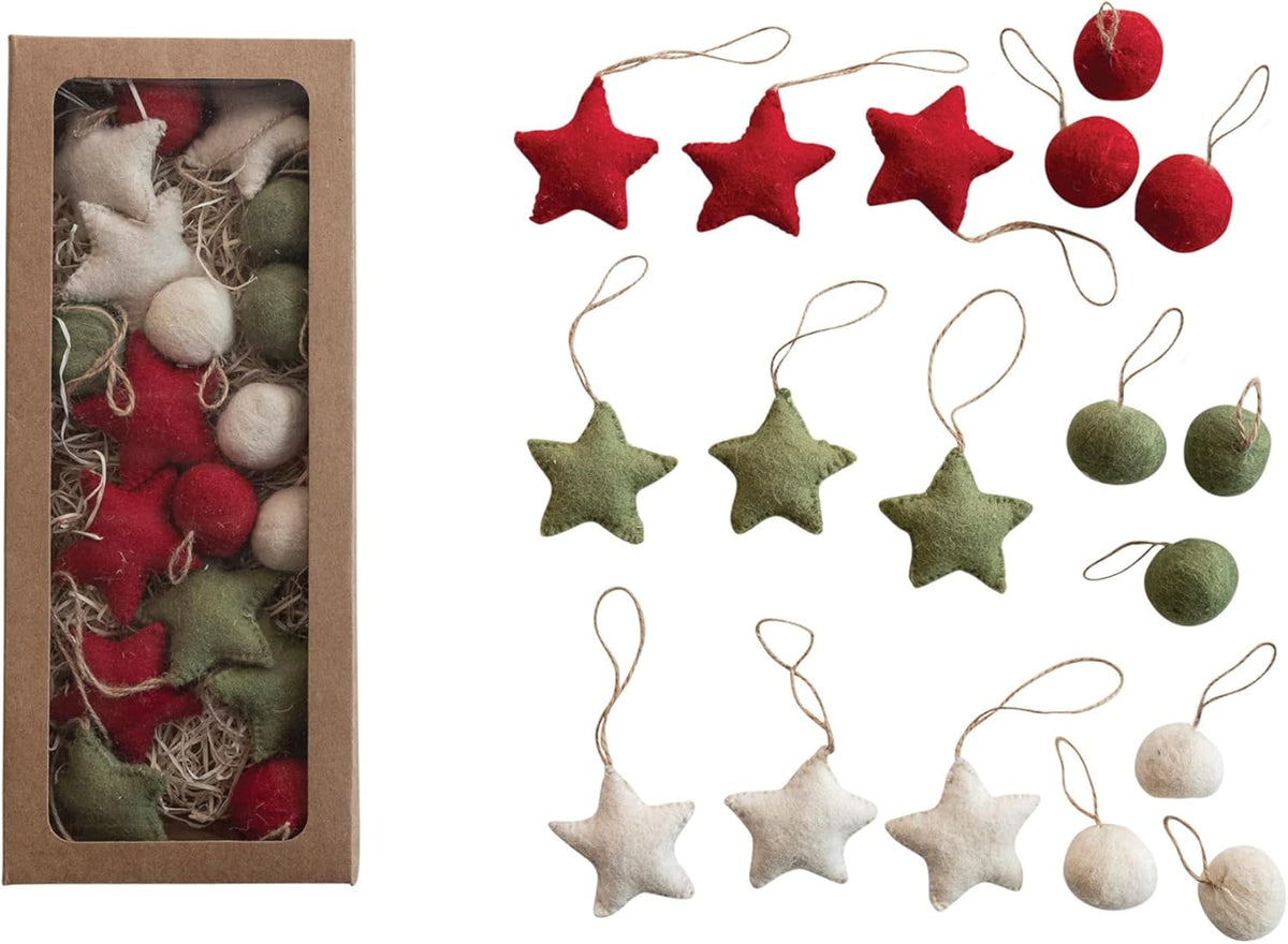 Set Wool Felt Ball and Star Ornaments - JoeyRae