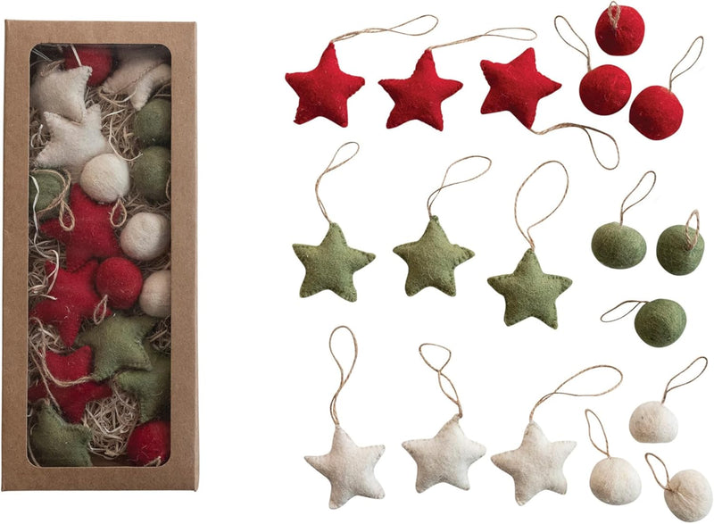 Set Wool Felt Ball and Star Ornaments - JoeyRae