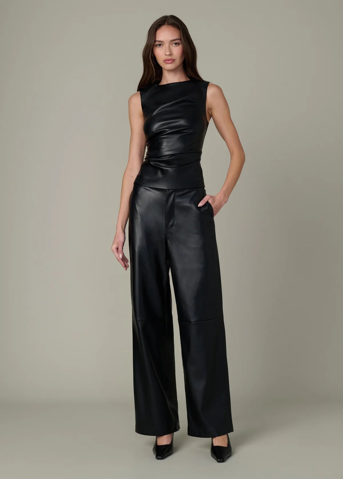 The Meg Vegan Leather Top Black