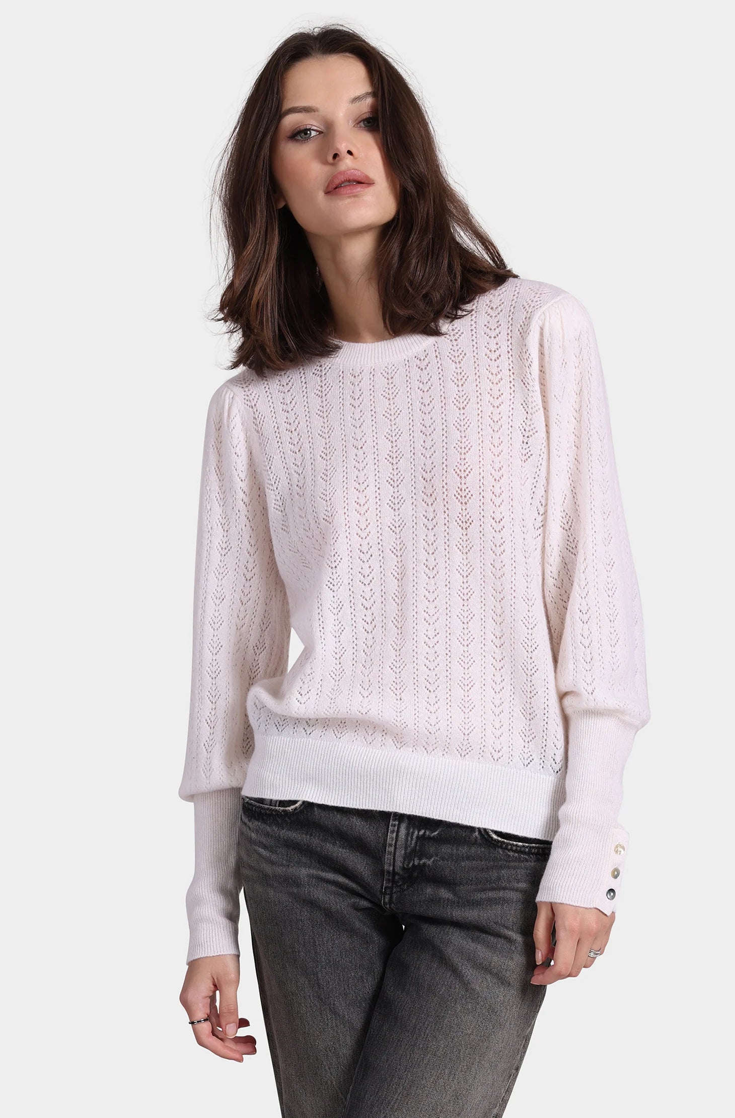 Cashmere Blousant Sleeve Crew Neck Pullover - JoeyRae