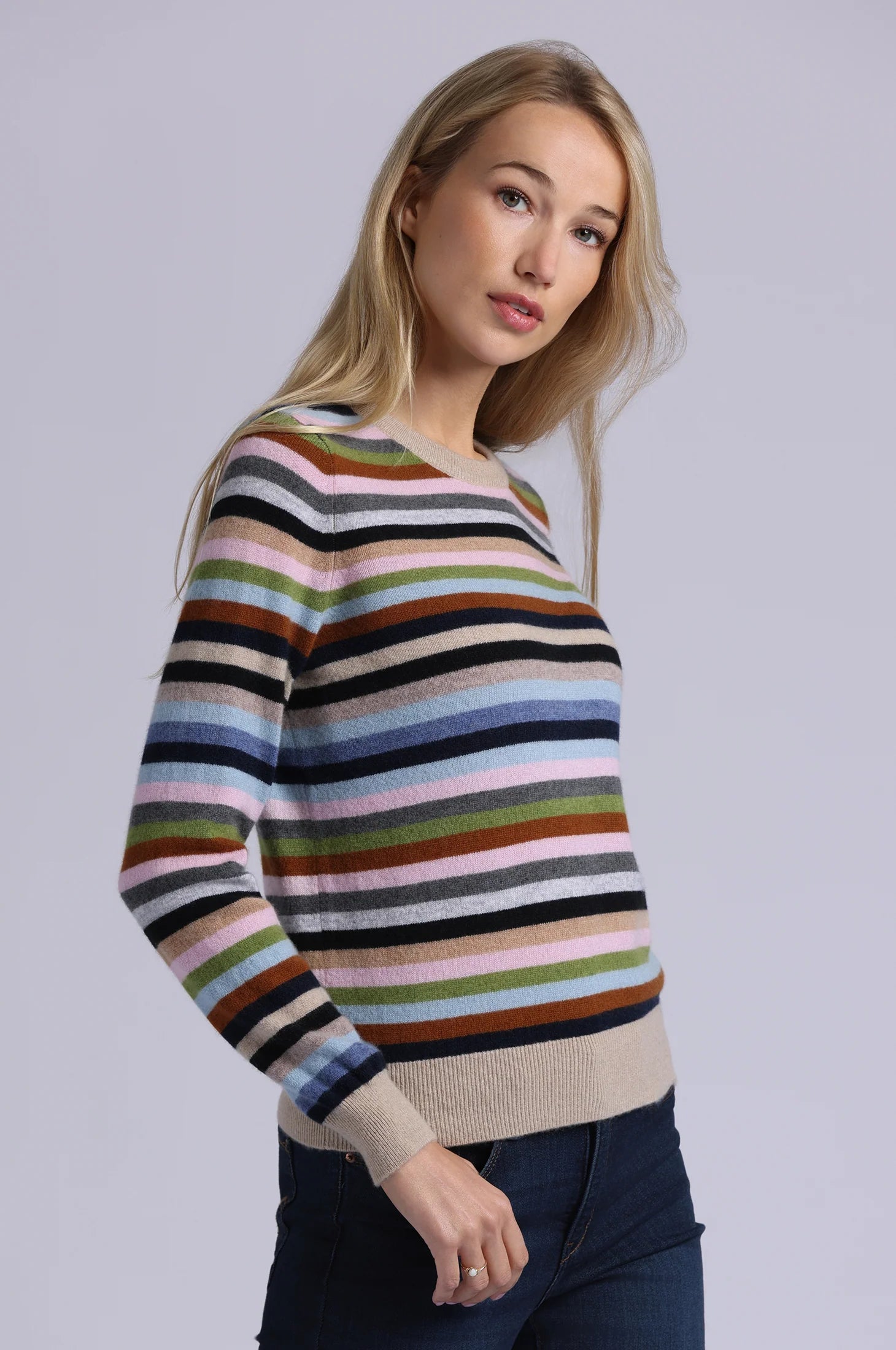 Cashmere Striped Long Sleeve Crew