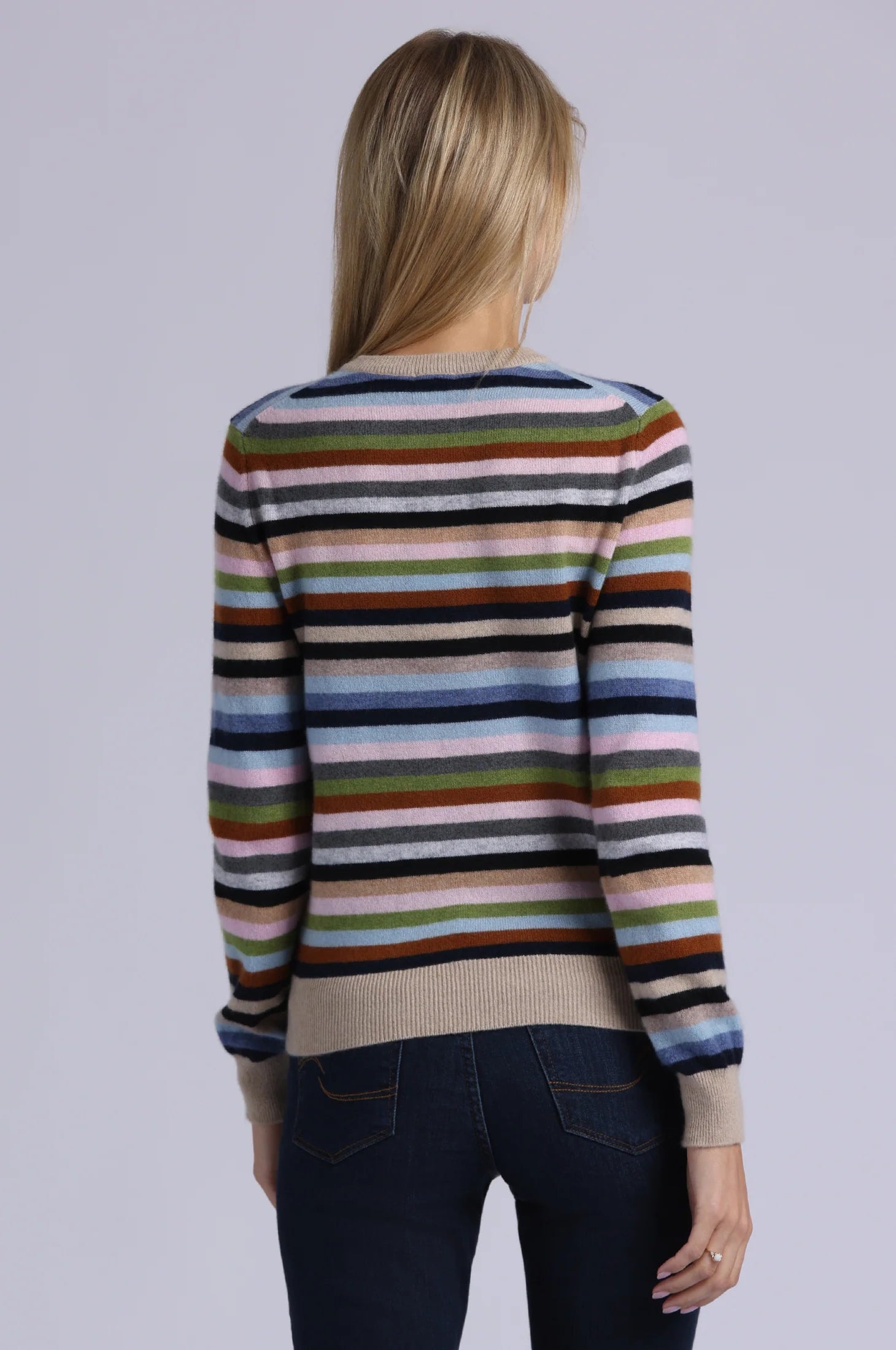 Cashmere Striped Long Sleeve Crew