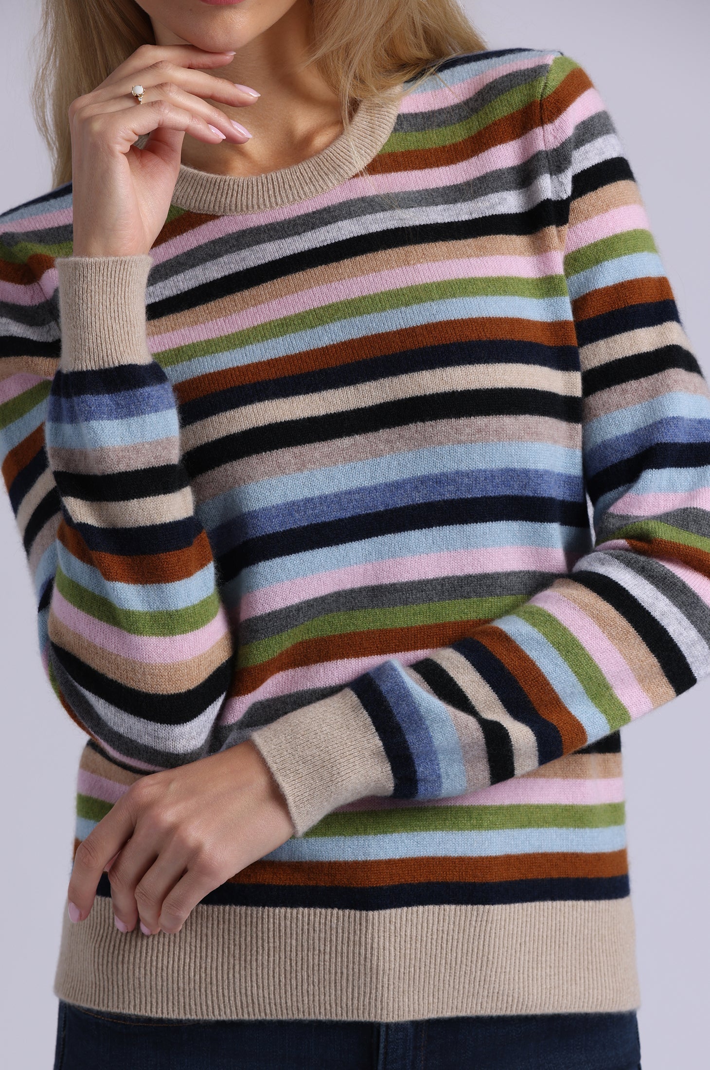 Cashmere Striped Long Sleeve Crew