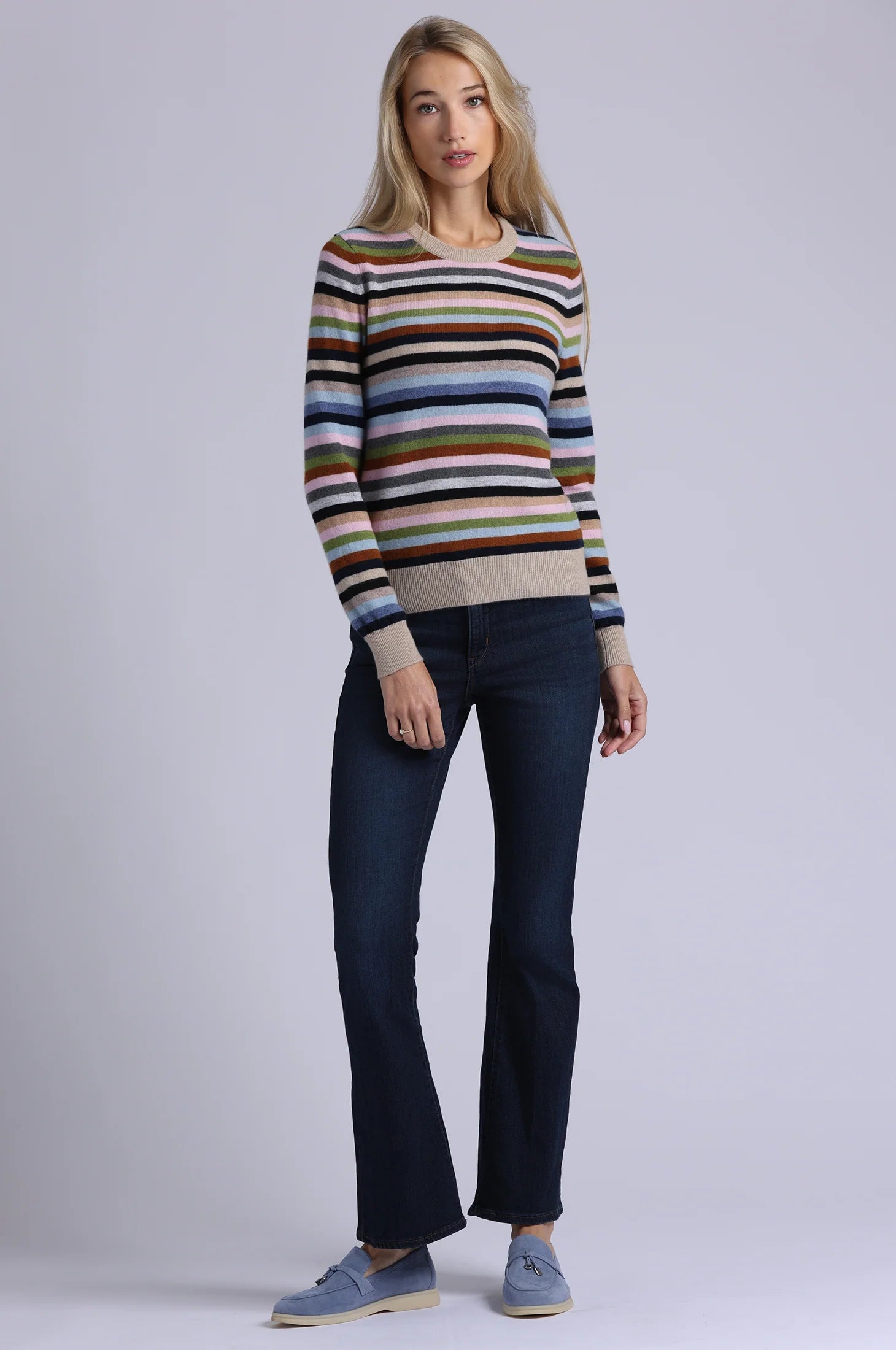 Cashmere Striped Long Sleeve Crew