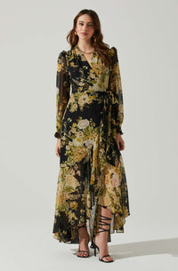 Kamila Long Sleeve Floral Wrap Dress - JoeyRae