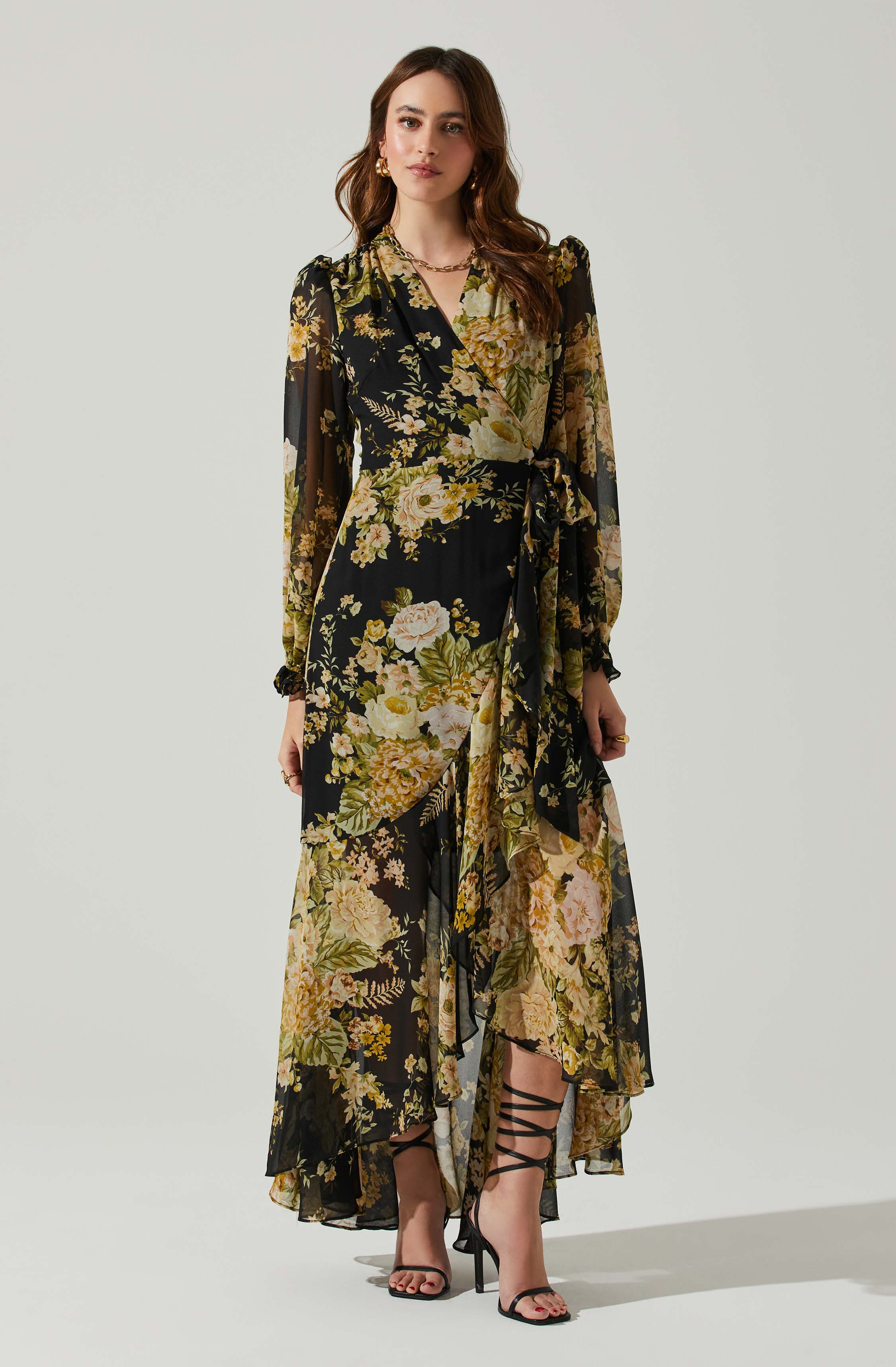 Kamila Long Sleeve Floral Wrap Dress - JoeyRae