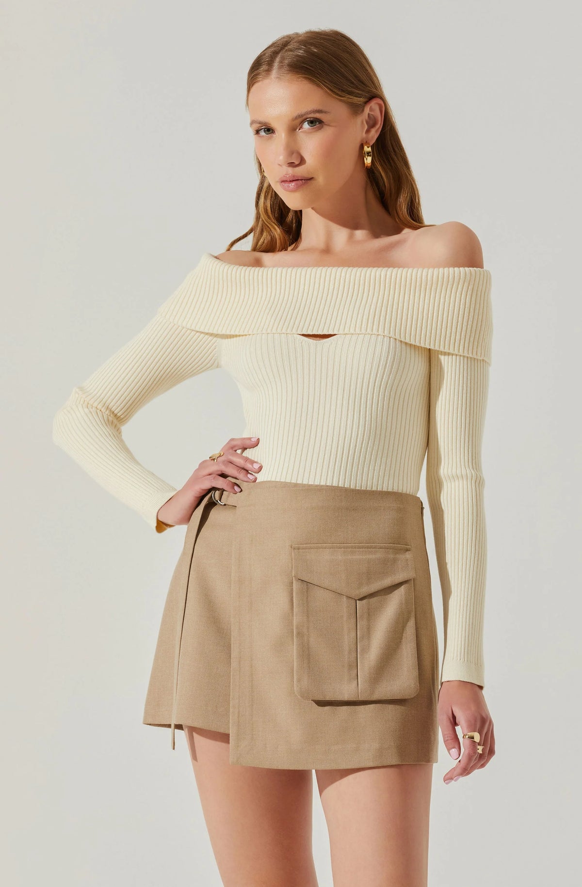 Ainsley Ribbed Off Shoulder Sweater - JoeyRae