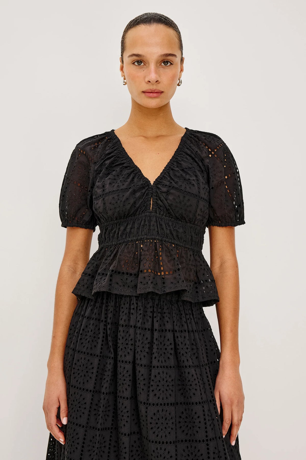 Argenta Top Black Grid Embroidery - JoeyRae